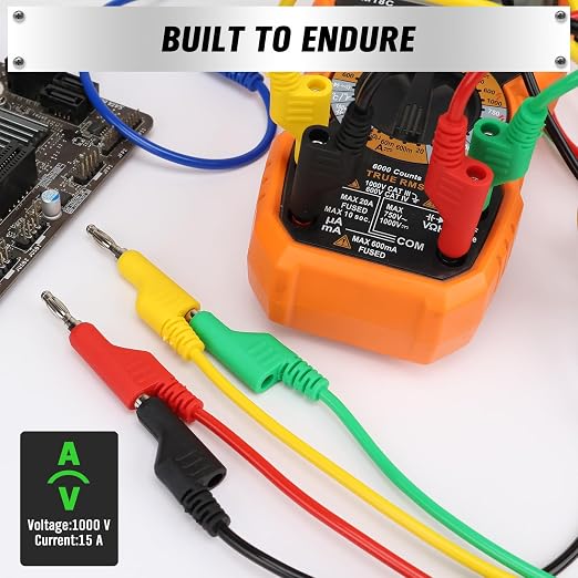 SWANLAKE 5-Piece Dual-Ended Banana Plug Test Leads, 1000V 15A 3.5ft/1M - Image 7