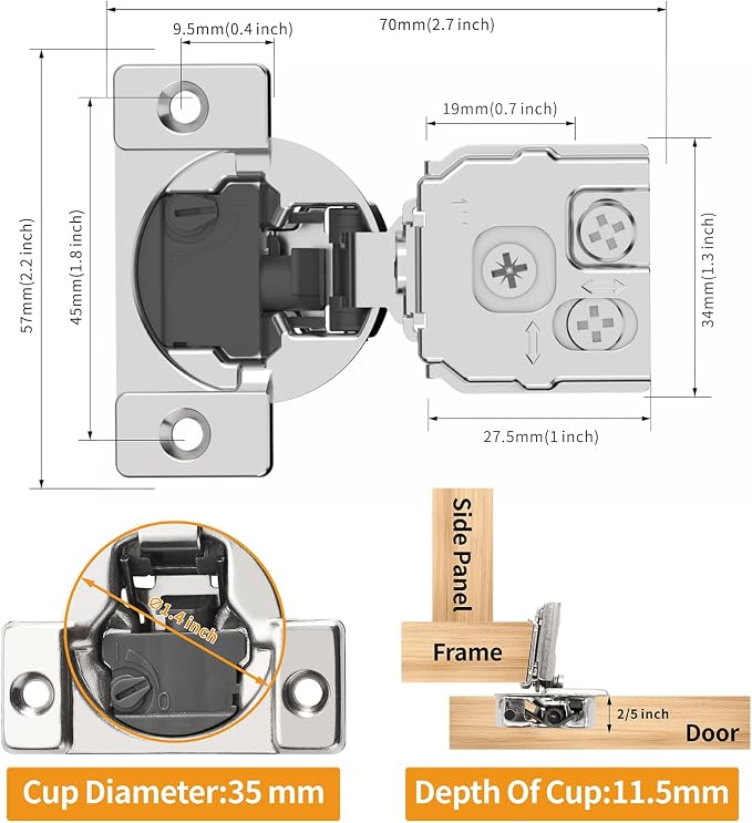 60 Pack 1" Overlay 4D Soft Close Concealed Hinges - Image 6