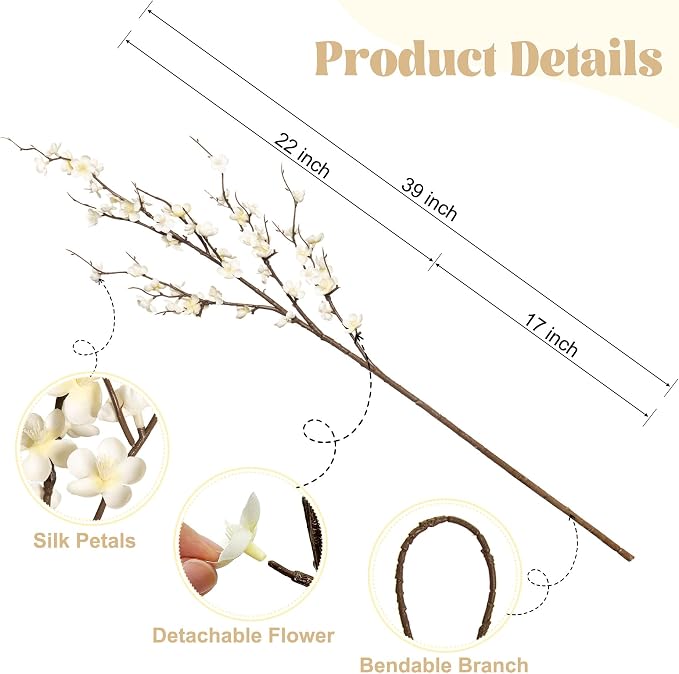 Ammyoo 4Pcs Cherry Blossom Branches Artificial Flowers - Image 4