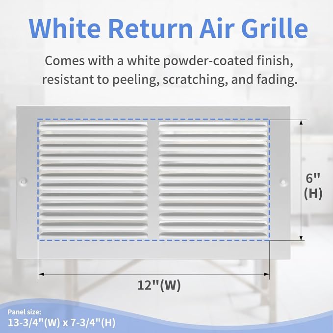 Howeall 12"W x 6"H Steel Return Air Grille, Air Return Vent Cover - Image 3