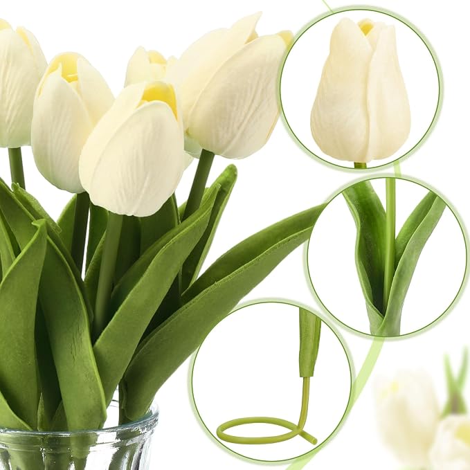 Janinka 85pcs Artificial Tulip Flowers Fake PU Tulips Faux Latex Bouquet Flower - Image 4