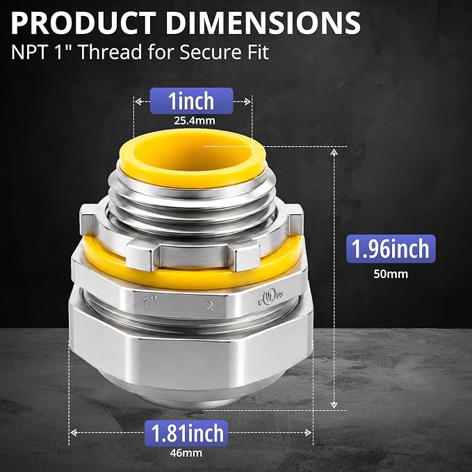 AIRTKA 1" Liquid Tight Connector Straight, corrosion resistant, watertight seal - Image 2