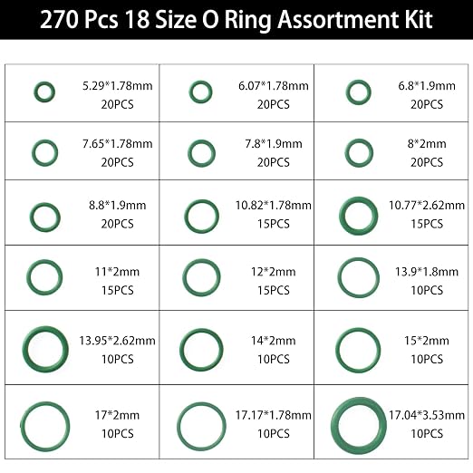 18 Size 270 Pcs O Rings Assortment Kit Green Nitrile Rubber Gasket | Sealing - Image 2