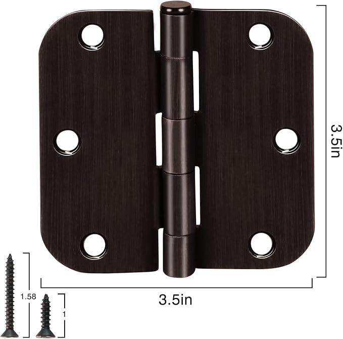 TDCHINGES Rounded Door Hinges 3.5" x 3 1/2" Oil Rubbed Bronze 5/8" 12 Pack | - Image 5