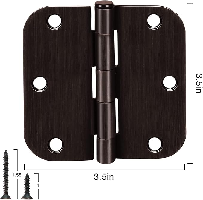 TDCHINGES Rounded Door Hinges 3.5" x 3 1/2" Oil Rubbed Bronze 5/8" 18 Pack | - Image 5