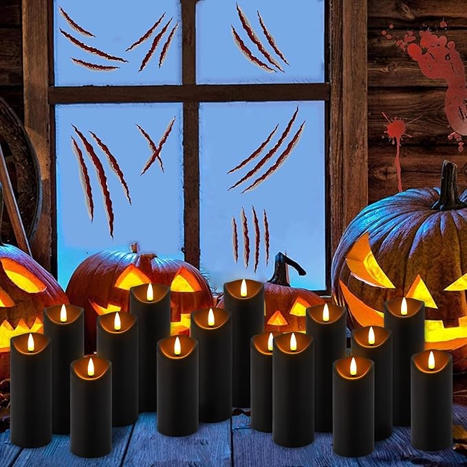 24 Pack Black Halloween Decoration Flickering Flameless Candles, Battery - Image 7