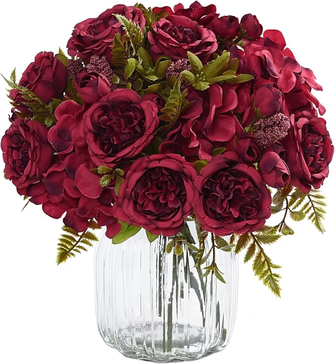 4 Packs Peonies Artificial Flowers Burgundy Silk Flowers Artificial Peonies | by MARTINEMALL