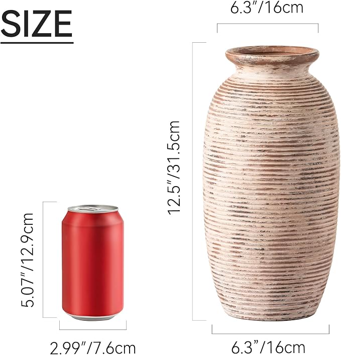 Ceramic Rustic Flower Vase, Large Farmhouse Vases Home Decor, 12.5" Tall - Image 2
