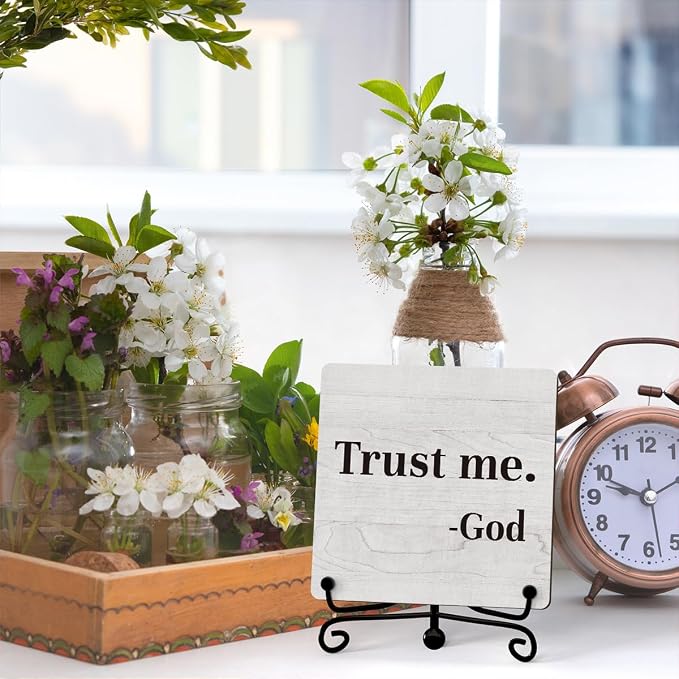 Inspirational Office Desk Decor, Trust Me God Sign, Desk Decorations - Image 3