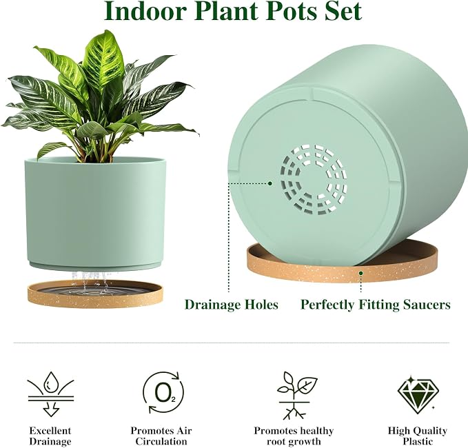 Plant Pots, 10/9/8 Inch 3 Pack Cylindrical Flower Pots - Image 3