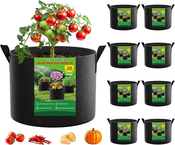 20 Gallon Plant Grow Bags 8 Pack 300G Fabric Pots by FEEDGARDEN