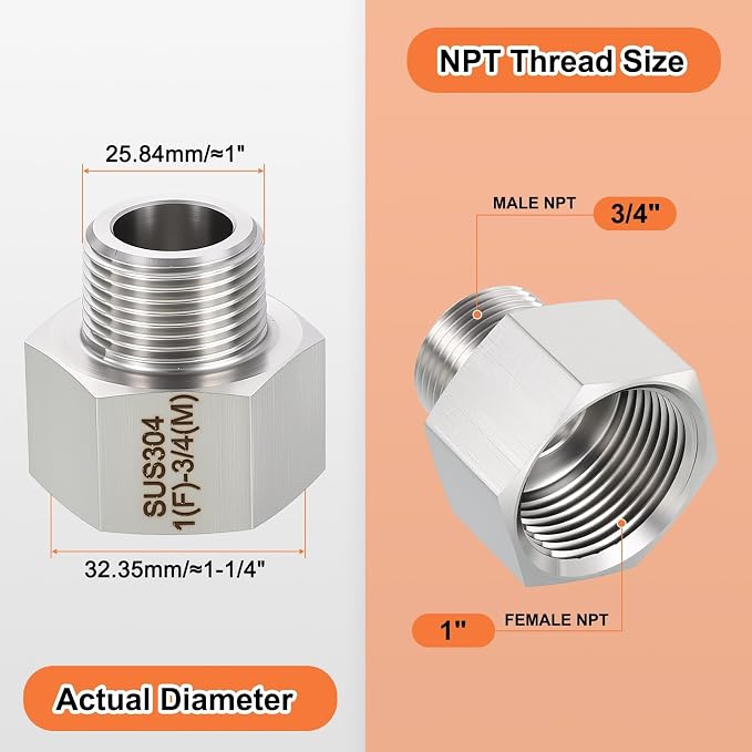 2 Pack 304 Stainless Steel FeMale to Male Adapters, Fluid Transfer, Home - Image 2
