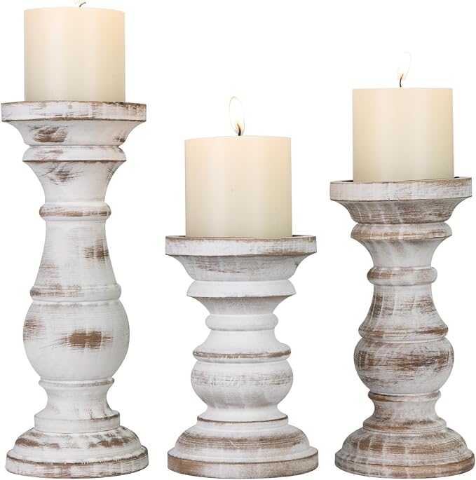 Candle Holder for Pillar Candle Set of 3, Farmhouse Wood Candle Holder by CEDARLUX