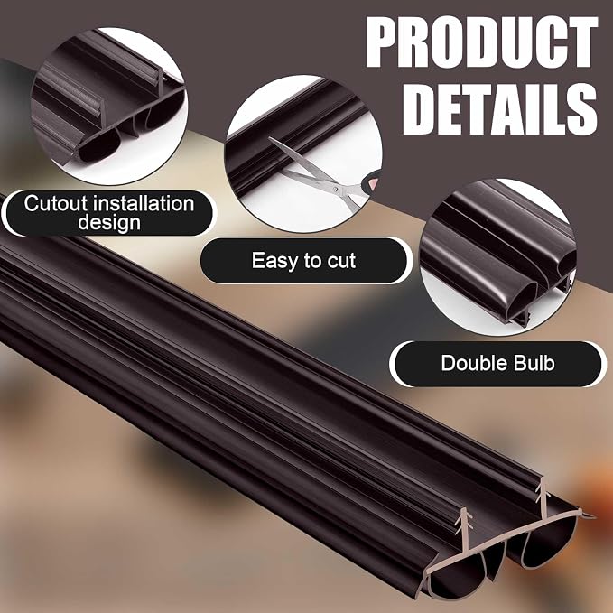 Pushglossy 4 Pcs 36" Kerf Door Sweep Double Bubble Kerf Brown | 1-3/4" Wide - Image 3