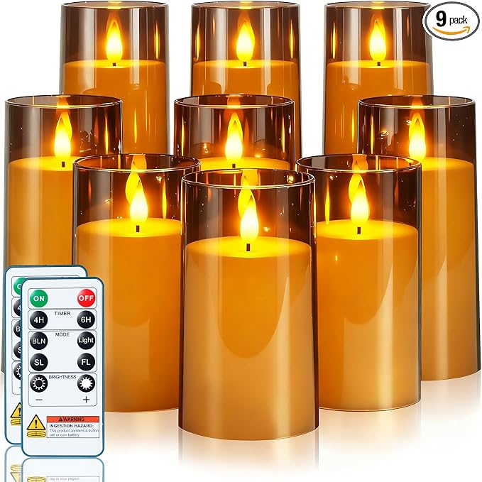 Homemory Gray Flickering Flameless Candles, Battery Operated Acrylic LED Pillar by Homemory