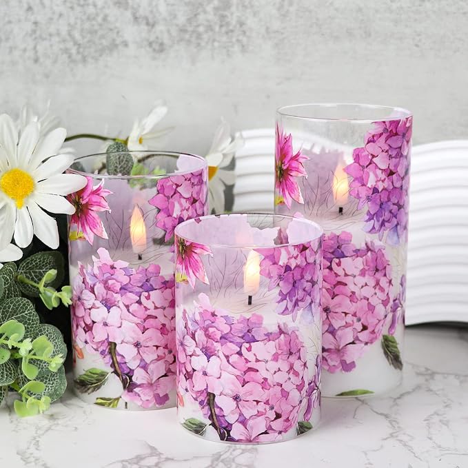 Red Hydrangea Glass Flameless Candles - Image 3
