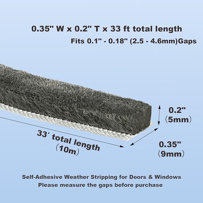 Strong Self-Adhesive Brush Weather Stripping Door Seal Strip | 0.35" Wide x - Image 2