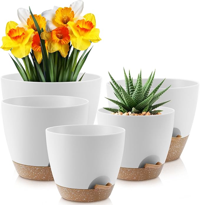 YNNICO Plant Pots 10/9/8/7.5/7 inch, Self Watering Planters by AFamilyofGardenLovers