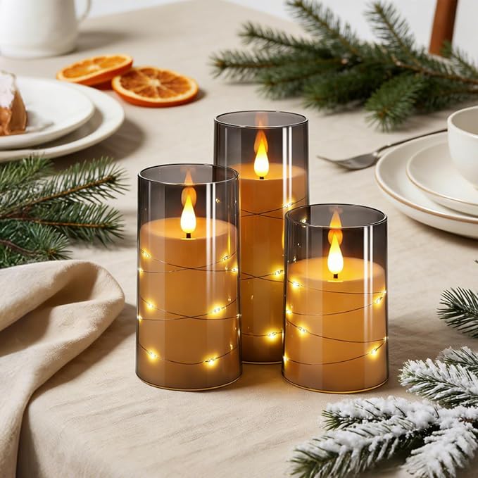 NURADA Flickering Flameless Candles: Built-in Star String Lights 3D Wick - Image 4