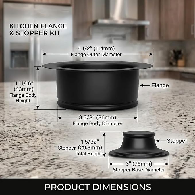 Garbage Disposal Stopper & Flange Kit, Matte Black Sink Stopper 3-1/2" - Image 2