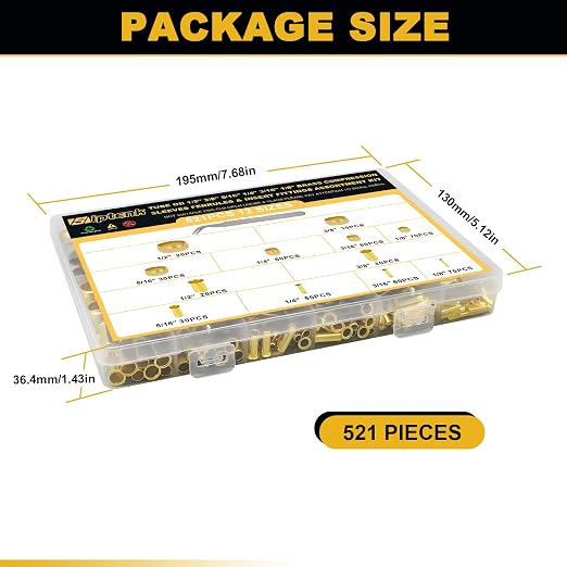 Siptenk 520PCS Brass Compression Sleeves Ferrules Inserts Fittings Kit | 6 - Image 8