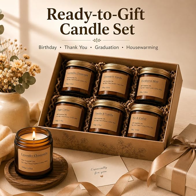 6-Pack Scented Candles for Home, 3.5 Oz Soy Wax Aromatherapy Candle Gift Set - Image 5
