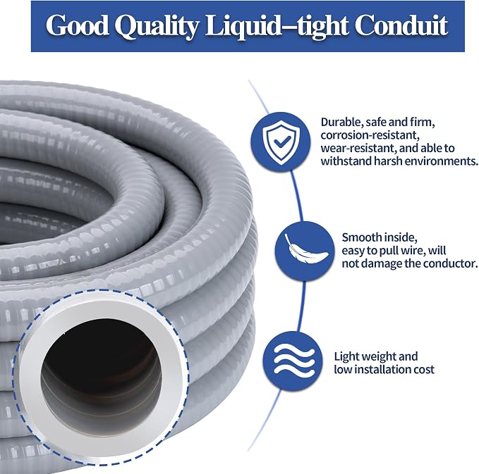 1-1/2 Inch 50 FT Liquid-Tight Conduit and Connector Kit | Non Metallic Flexible - Image 3