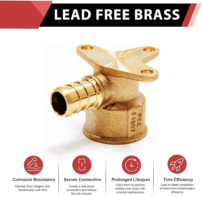 EFIELD Pex 1/2 Inch x 1/2 Inch Female NPT Drop-Ear Elbow | PEX Brass Crimp - Image 4