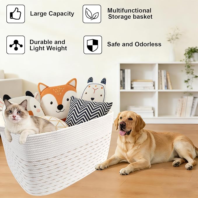 96L Woven Laundry Basket with Handles, Extra Blanket Basket, Living Room - Image 7