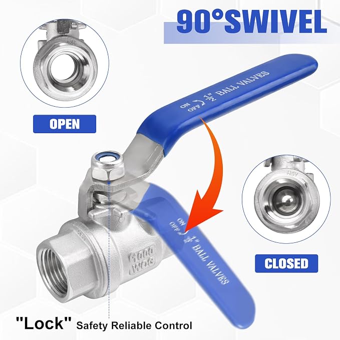 2 Pack Ball Valves 304 Stainless Steel 1/2 Inch NPT Female to Female Thread - Image 3