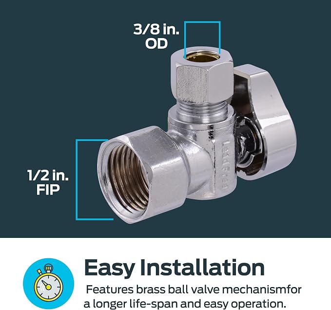 Eastman 1/2 Inch FIP x 3/8 Inch OD Compression Quarter Turn Angle Stop Valve - Image 5