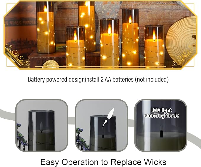 Eebuss Flameless Candles with Embedded Star String, Battery Operated LED Pillar - Image 2