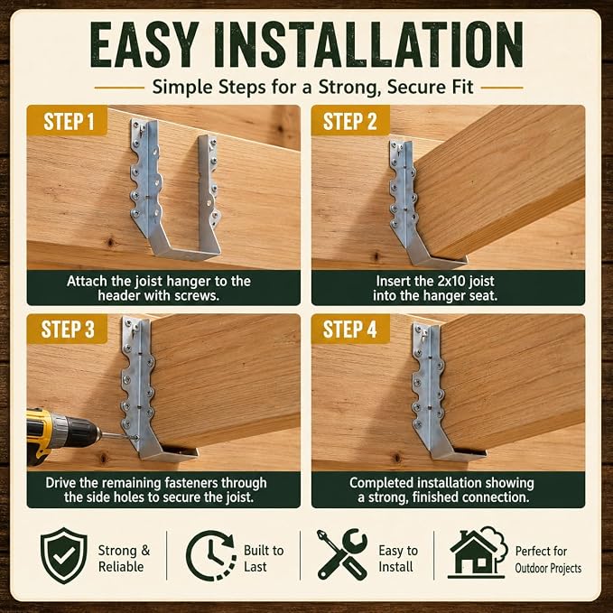 2‘' X 10'' Joist Hanger 18 Gauge Double Shear Face Mount Joist Hangers - Image 3