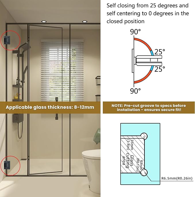 Alise Glass Shower Door Hinge, 90° Hinge - Image 4