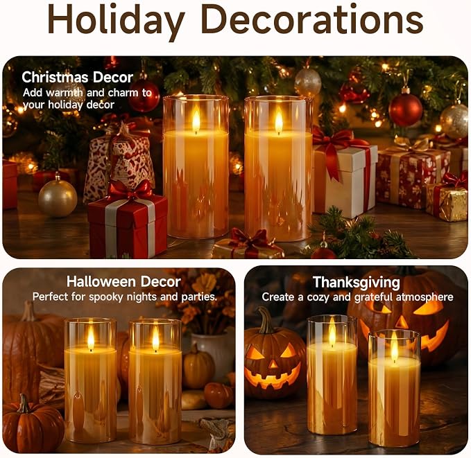Homemory Amber Glass Flameless Candles, Real Wax, Remote Timer, 2 Pack | D3"xH6" - Image 7