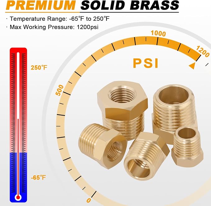 KOOTANS 25PCS Brass Hex Bushing Kit Brass Fittings Assortment 1/4" to 1/8" - Image 5