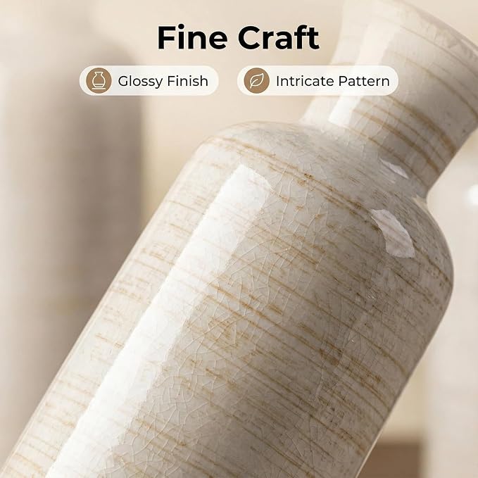 White Rustic Ceramic Vase Set of 3, Farmhouse Vase - Image 4