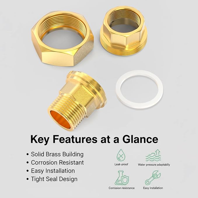 1PCS Brass Union，1/2" NPT Male x 1/2" NPT Female Brass Pipe Fitting - Image 7