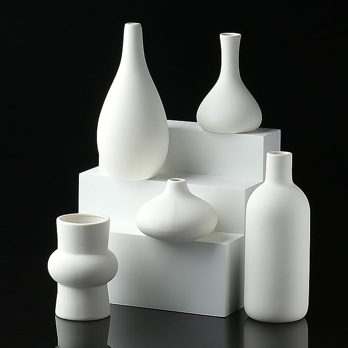 Set of 16 White Ceramic Bud Vases, Minimalist Boho Small Pampas Grass Flower - Image 5
