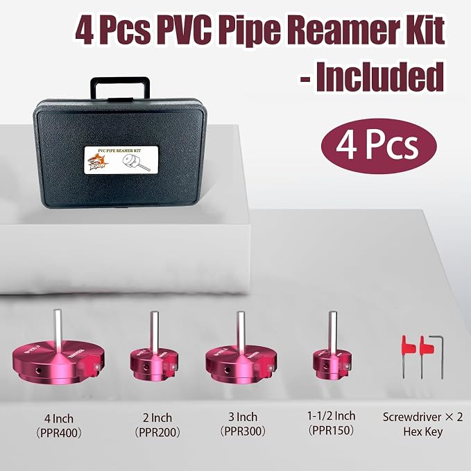 4 Pcs PVC Pipe Reamer Kit, PVC Fitting Saver Socket Saver Tool | Plastic Pipe - Image 2