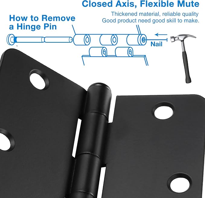 Matte Black Door Hinges 3.5" 24 Pack Rounded - Image 4