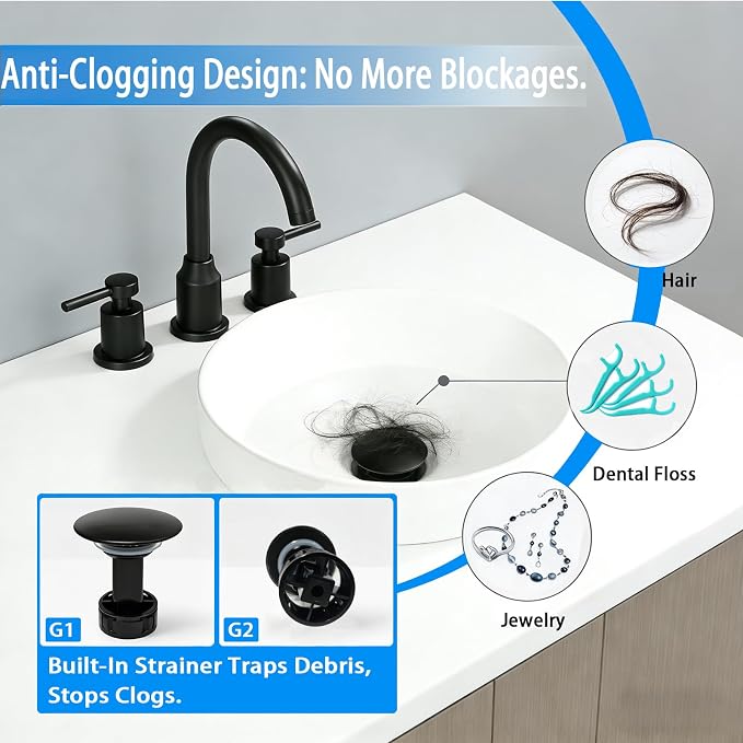 Bathroom Sink Drain Without Overflow- Matte Black Pop up Drain - Image 3