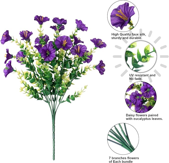 Artificial Flowers for Outdoors Fake Plants Outside Decoration, 12 Bundles Silk - Image 7