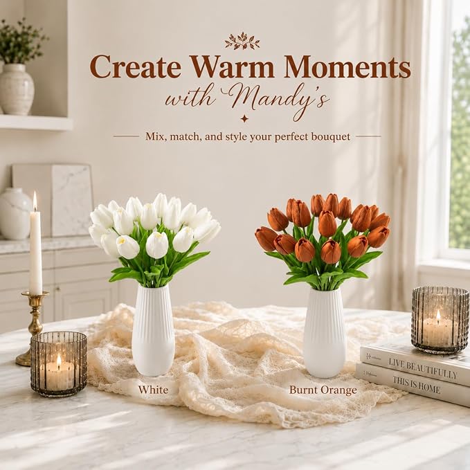 Mandy's 20pcs Artificial Burnt Orange Tulips | 13.5 Inch Lifelike PU Tulips - Image 9