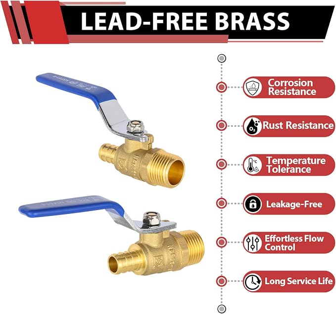 10PC EFIELD 3/4"Crimp Pex X 3/4" Male NPT Brass Shut-off Ball Valve | - Image 3