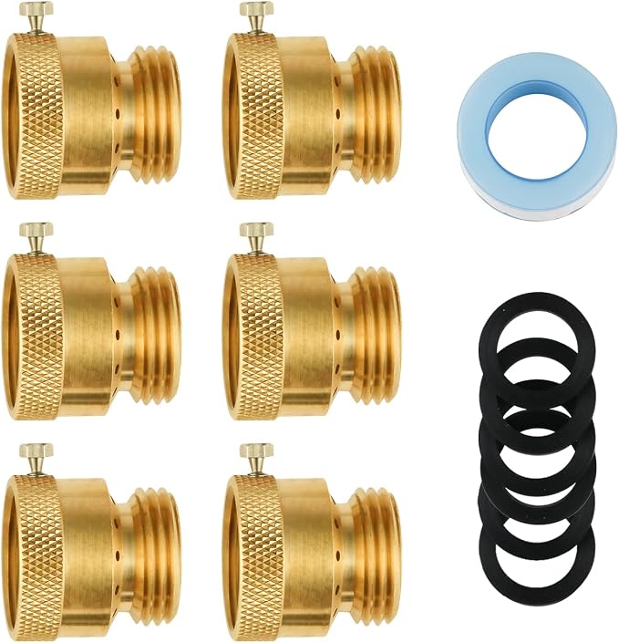 6-Pack Hose Bib Vacuum Breaker, 3/4 Inch GHT Backflow Preventer | Solid Brass by SUNGATOR