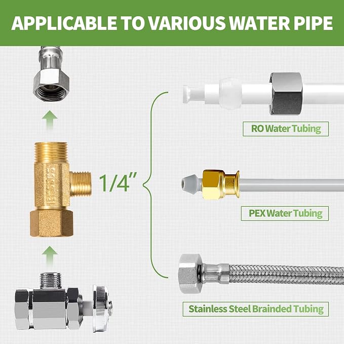 Lead-Free Brass 2 PCS 3/8 x 1/4" Angle Stop Add-A-Tee Compression Tee Valve | - Image 3