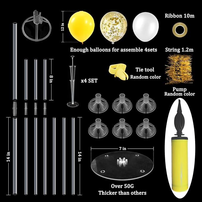 ZJDHPTY 4Set Yellow and White Balloon Stand Table Centerpiece Party Decor | - Image 3