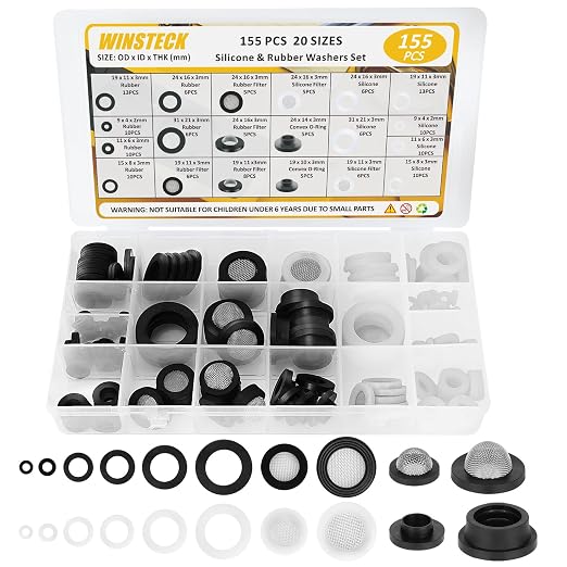 155 PCS Rubber & Silicone Hose Washers Kit, 20 Sizes by WINSTECK