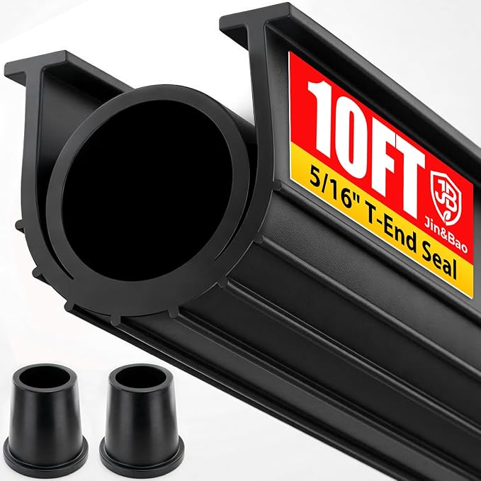 Jin&Bao Garage Door Bottom Rubber Seal 5/16" T-End 10FT & 2 End Plugs Black | by Jin%26Bao